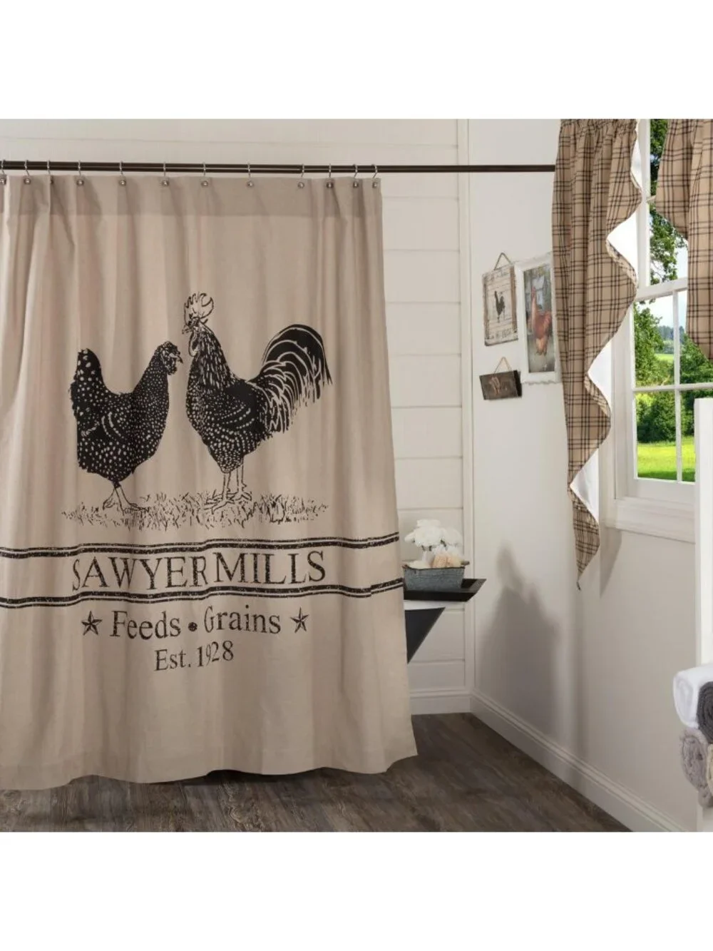 Farmhouse Style Shower Curtain, 72x72, Cotton with Button Holes, Charcoal